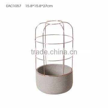 Round metal flower pot with concrete base for home / balcony / outdoor