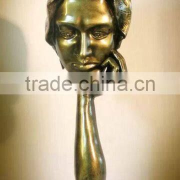 bronze female thinking bust sculpture