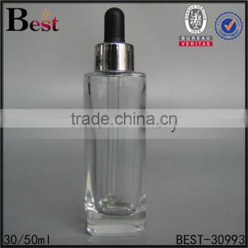 Cosmetic 30ml 50ml Clear Square Glass Dropper Bottle With Silver Aluminum Dropper for Essential Oil Perfume China Suppliers photo-3
