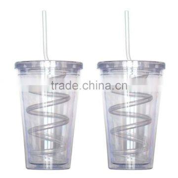 Single Wall Insulated Plastic Drink Cup Glass w Curly Crazy Straw Travel Tumbler photo-6