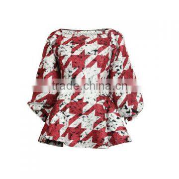 Fashion Jarquard Crochet Ruffle Bottom Long Sleeves High Quality Direct Manufacturer Ladies Blouse Hot Style photo-3