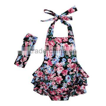 Manufacturers Overseas Baby Boutique Clothes Headband Sets Organic Cotton Floral Sling Romper For The Newborns photo-3
