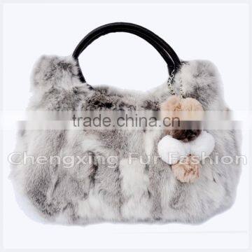 CX-H-36B Real Rabbit Fur & Leather Tote Handbag New Arrival photo-6