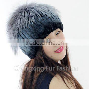 CX-C-244E Rex Rabbit Fur Knitted Cap And Hat Black Frost photo-2