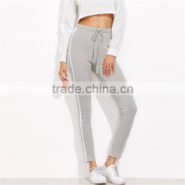 2018 Women Sports Stretchy Drawstring Waist Side Striped Leggings photo-6