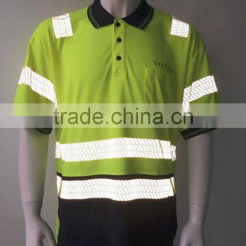Men's Fluorescent Two-tone Protective Reflective Generic Segmented Tapes UPF Bulk Safety Polo Shirt photo-3