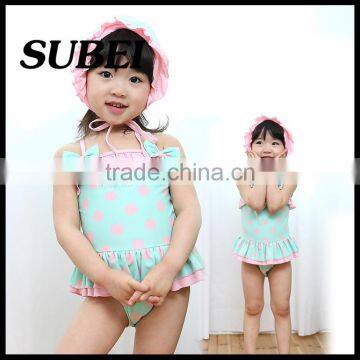 Polka Dot cute piece swimsuit children swimwear with swimming cap