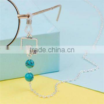 Eyeglasses Chain Holder Antique Silver Blue Square Round Imitation Turquoise photo-2