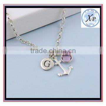 Wholesale Nautical Initial Birthstone Charm Jewelry Personalized Silver Anchor Bracelet photo-2