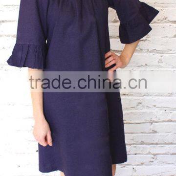 elbow ruffled sleeve plain navy dress latest designer tunics indian tunics women