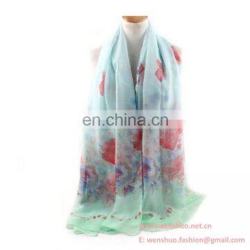 Colorful Lace Flower Printed 100% Cotton Women's Voile Scarf photo-2