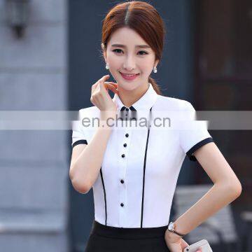 Summer Hot Selling Elegant Fitted Chiffon Contrast Color Collar Custom Office Business Slim Shirt photo-2