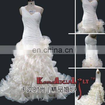 EB977 Fluffy Lotus leaf hem Wedding dress charming one-shoulder evening dress bridesmaid dress