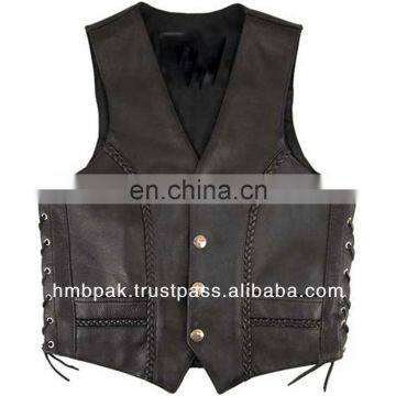 HMB-5120A BLACK LEATHER JACKET COAT BRAIDS VEST COATS ON SALE