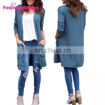 Hote Sale Elegant Blue Ladies Sweater Coat Long Cardigan Women