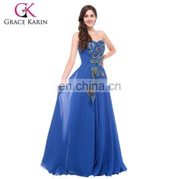 Grace Karin Long Chiffon Sweetheart Strapless Peacock big size Evening Dress for fat women 18W-24W CL6168-3#