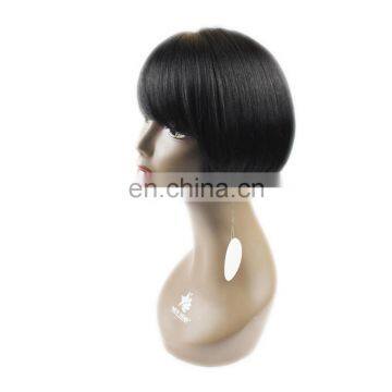 customized hot selling cheap natural black no tangle indian remy human hair short bob style lace front wigs with bangs