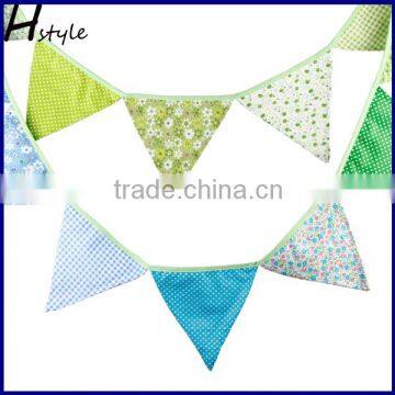 Handmade Fabric Bunting Mix Green Floral Styles 12 Flags for Parties Weddings PL003