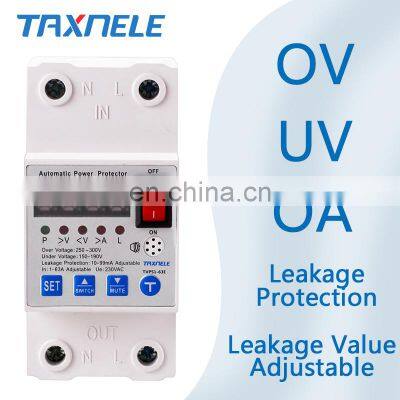 Adjustable Over Voltage Under Voltage Protector Automatic 63A 40A RCBO Lightning Surge Power Leakage Protector photo-3