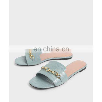 Women Crocodile Design Flat Shoes With Beautiful Chain Ladies Genuine Leather Sandals Shoes photo-4