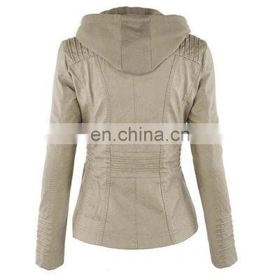 Customized Wholesale Plus Size Women's Detachable Hooded Leather Jacket Coat Top Motorcycle Jacket PU Pilot Motorcycle Suit photo-3