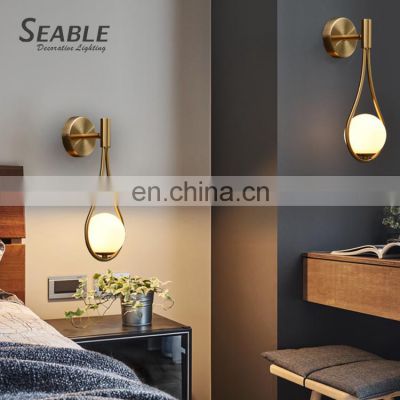 New Listed Decoration Indoor Hotel Bar Bedroom Metal Glass Bronze Milky White Modern LED Wall Light