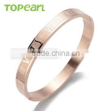 Topearl Jewelry Roman Numeral Bangle Stainless Steel Bangle Rose Gold Bangle MEB402