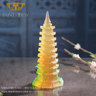 High Quality Casting Colored Glass Feng Shui Liuli Craft Wenchang Tower photo-2