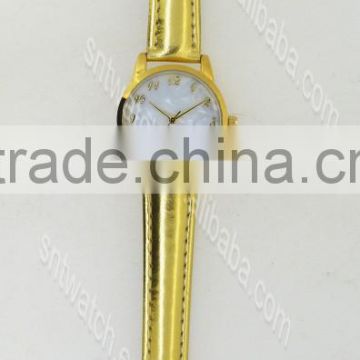 Hot selling alloy watch with gold color leather strap