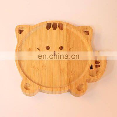 Creative Design Animal Shape Bamboo Dinner Plate Set Silicone Suction For Kids Bamboo Plate with Suction