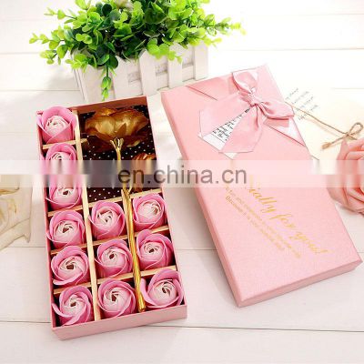 12PCS/Set 24K Gold Rose Soap Flower Golden Rose Gift Box for Girlfriend Practical Creative Romantic Gold Foil Rose Birthday Gift