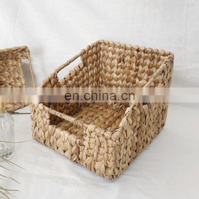 Hand Weave Basket, Water Hyacinth Storage Basket For Decor, Bathroom Kitchen Basket