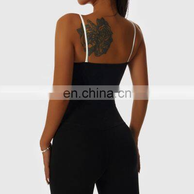 Factory Sale Contrasting Colors Backless Sports Bras Sling Straps Yoga Fitness Tops photo-4