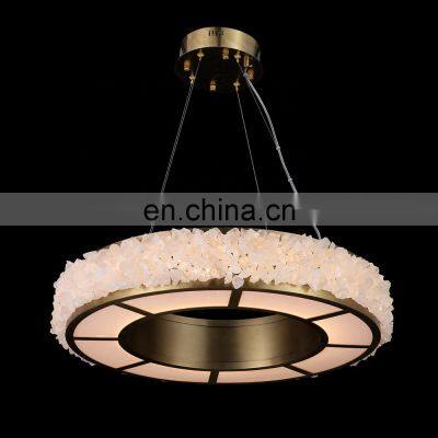 Modern Large Luxury Round Natural Stone LED Crystal Chandelier Pendant Lighting For Hotel Villas Hall