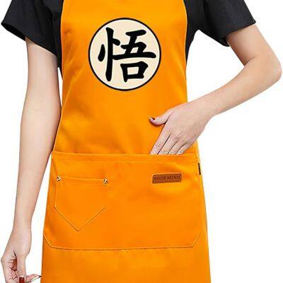 Anime Cartoon Apron Water Stain Resistant Orange Chef Cooking Kitchen BBQ Work Aprons with Pockets for Men Women