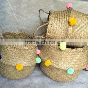 High quality best selling eco-friendly Natural seagrass baskets with color zigzag from Vietnam