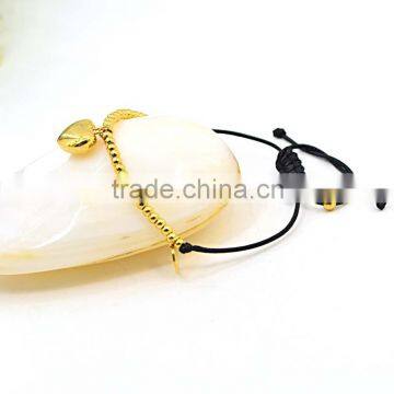 Fashion Bracelet Wax Rope Adjustable Gold Bead Bracelet With Heart Pendant photo-3