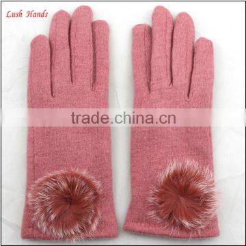 ladies fashion pink woolen hand gloves manufactory