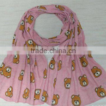 New Design Little Bear Printed Cotton Lady Fashion Scarf