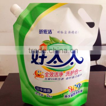 biodegradable plastic pouches with nozzle for liquid detergent/ plastic stand up pouches with spout for liquid detergent