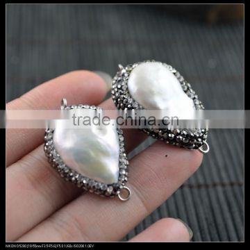 LFD-0067B Wholesale Natural Pearl Pave Rhinestone Crystal Water Drop Connector Beads Jewelry Making