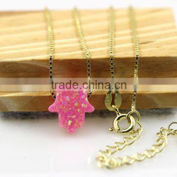 Stunningly Synthetic OP42 Hamsa/Hand Opal 18K Plated 925 Sterling Silver Chain Necklace photo-5
