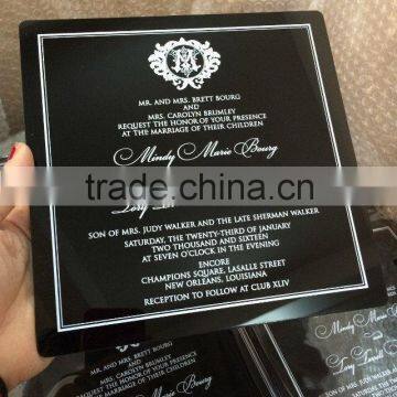 Black acrylic white fond silk screen printing wedding invitation cards