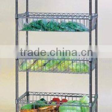 Chrome wire metal racking with wire basket for kitchroom