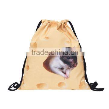 High Quality 3D Printed Cheese with Mouse Fashion Print Drawstring Bag