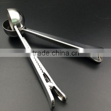 Food grade 304 stainless steel coffee scoop with clip/Scoop with Bag Clip