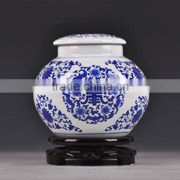 Blue and white wholesale ceramic mason jar for home decoration