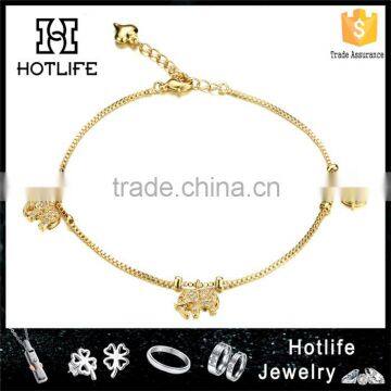 2016 latest style stainless steel elephant hair gold anklet