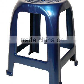 Woven pattern plastic high stool shiny blue color