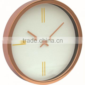 metal round shaped wall clock, rose gold decorative wall mounted clock